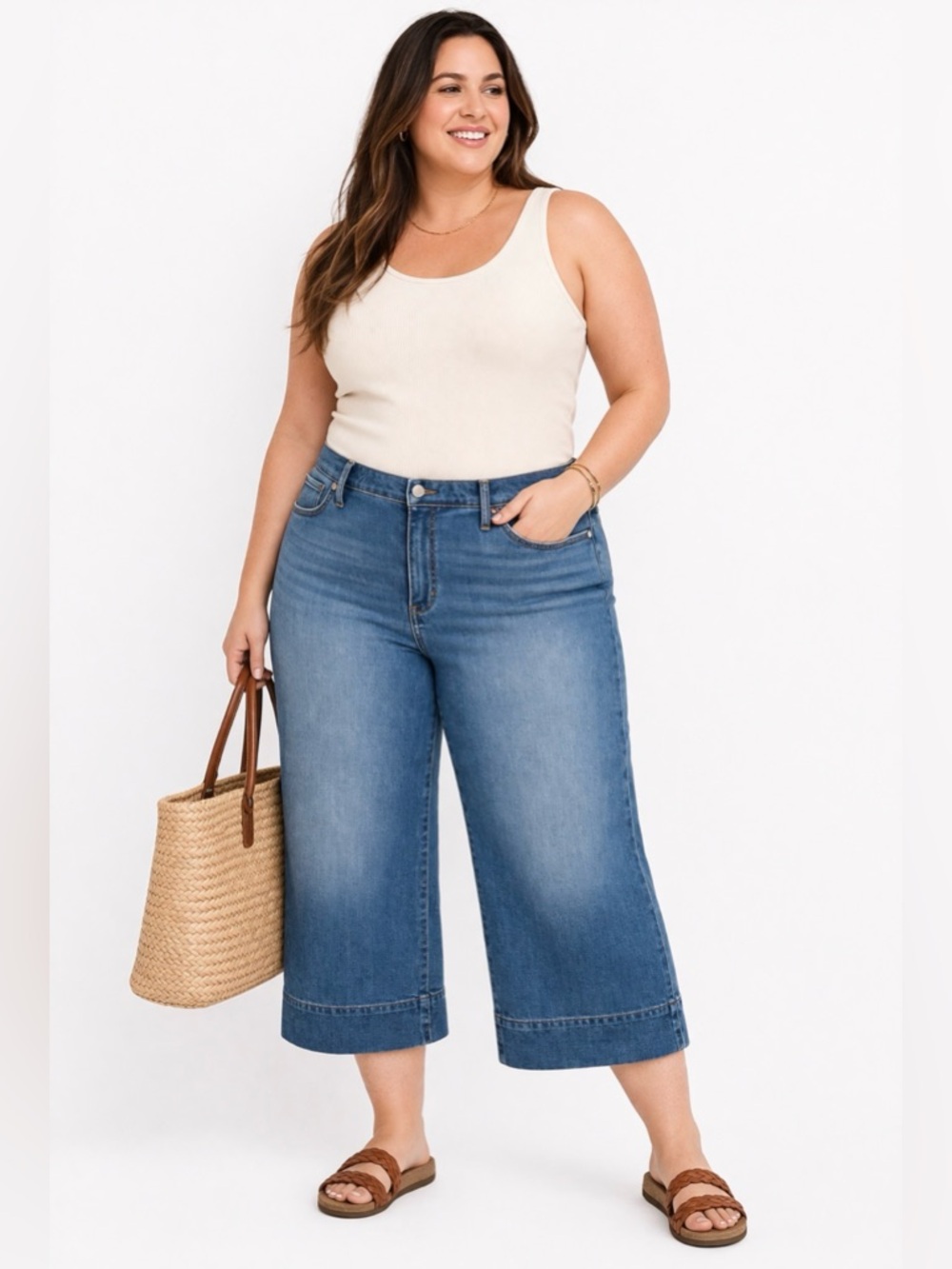 Madewell‎ NWT Wide Leg Crop Jeans 37P Petite High Rise Blue Denim Stretch